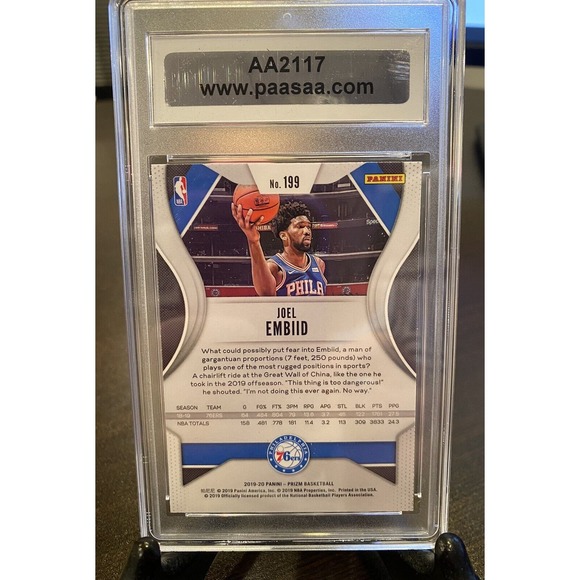 2019-2020 Panini Prizm Joel Embiid Silver #199 Philadelphia 76ers Autographed - Picture 3 of 3